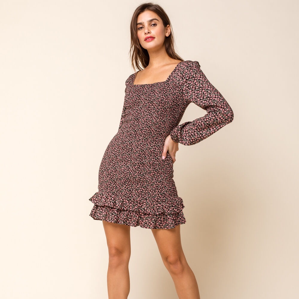 NWOT - WEST OF MELROSE Garden Party Smocked Ruffle Hem Mini Dress